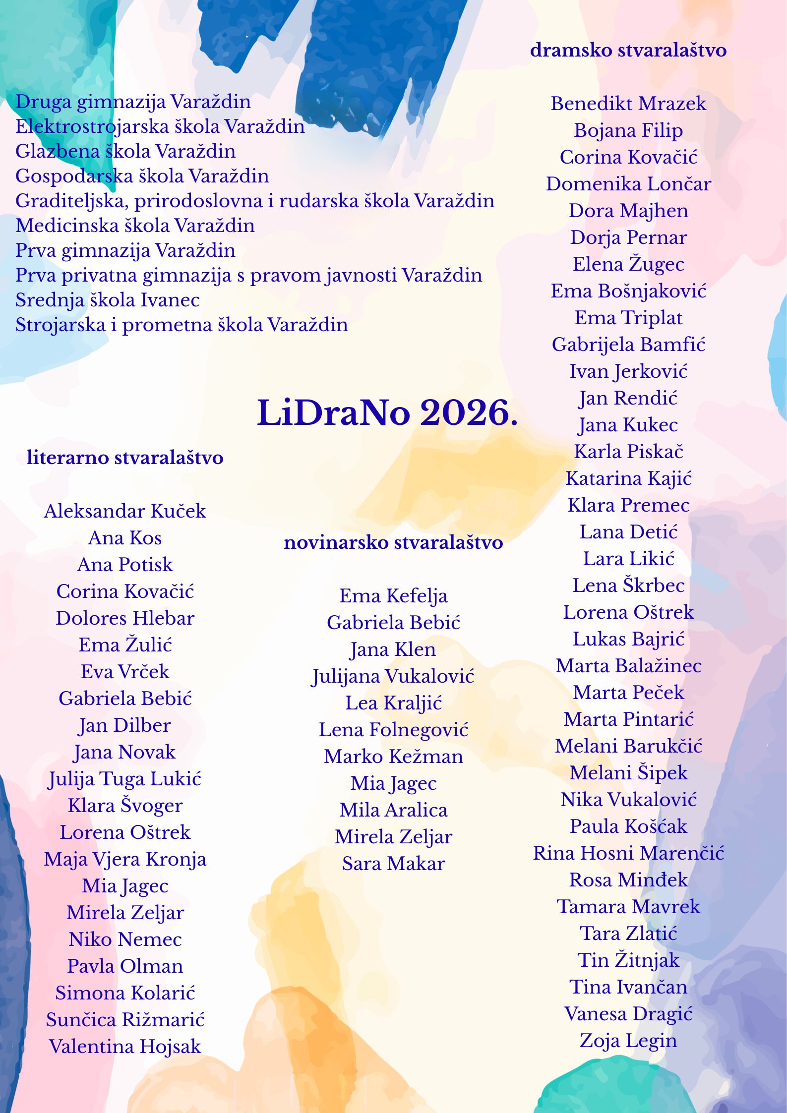 Smotra LiDraNo 2026. popis sudionika